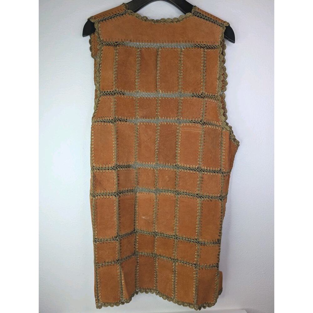 Vintage Suede Leather Crochet Patchwork Fairy Hippie Festival Vest LG XL - Picture 3 of 4